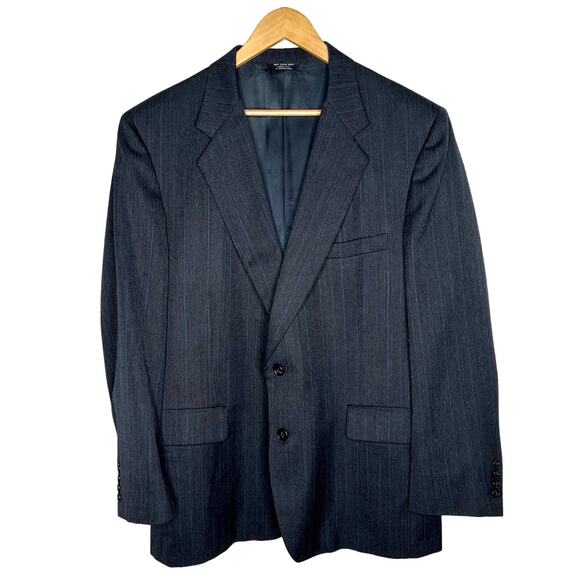 KUPPENHEIMER Vintage 44R Gray 100% Wool Blazer Blue PINSTRIPE Suit Jacket - Picture 1 of 9